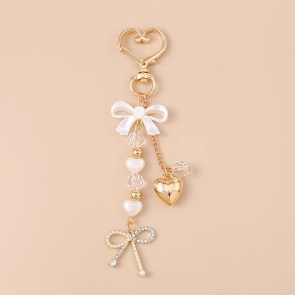 Cute Bowknot Heart Keychain - Crystal Pearl Pendant Charm for Women, Girls & Handbag Decoration