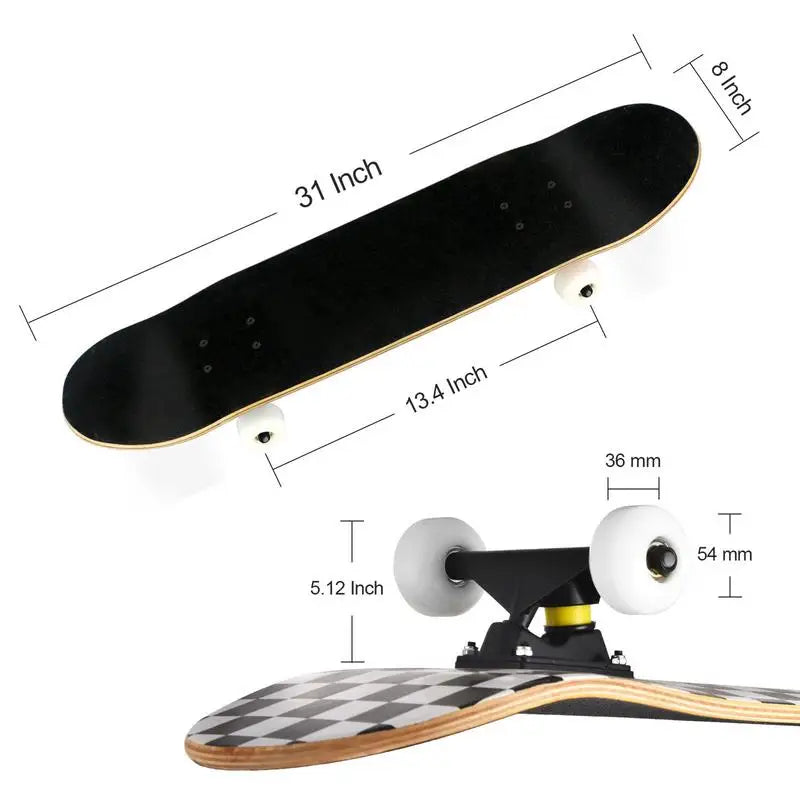 7 Layer Concave Skateboard – 31x8" Classic Trick Board for Adults, Kids & Teens