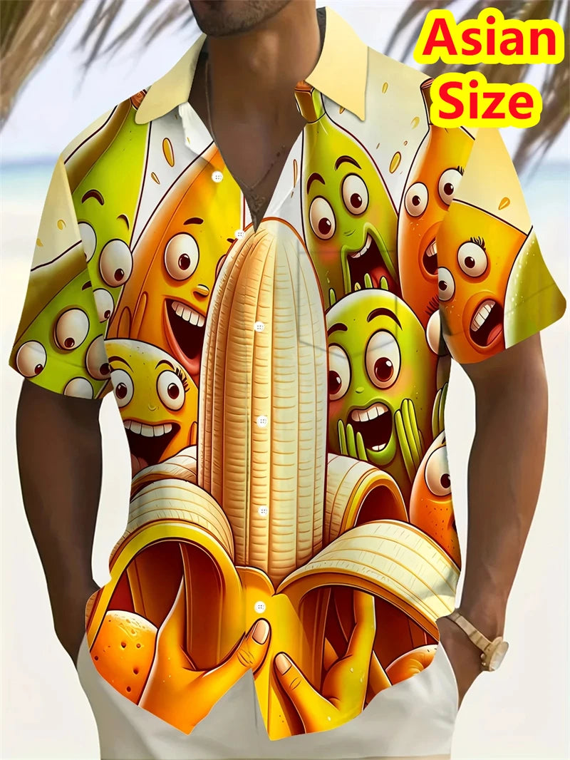 Hawaiian Banana Pineapple Graphic Shirt - Men’s 3D Printed Summer Short Sleeve Top