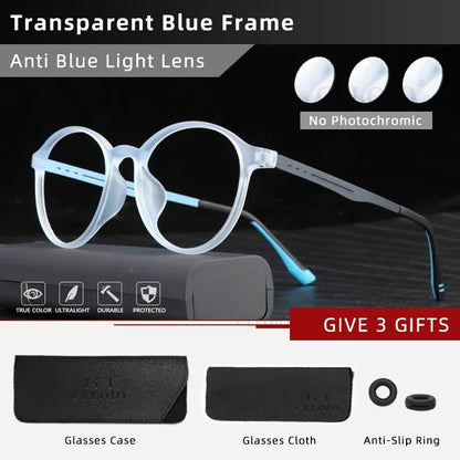 CLLOIO Ultra-Light TR90 Blue Light Blocking Reading Glasses – Classic Round Titanium Frame Optical Eyewear for Men & Women