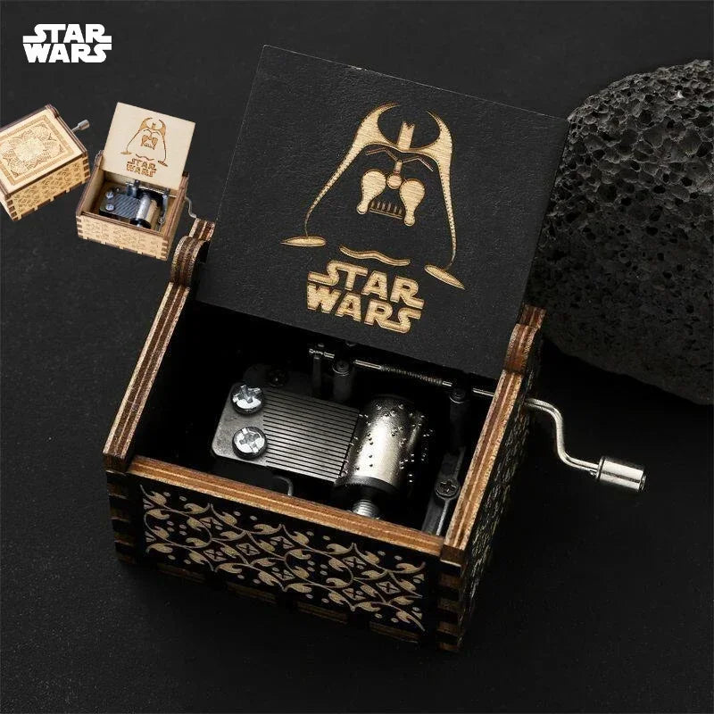 Star Wars Anime Wooden Hand-Crank Music Box – Creative Octave Gift for Couples, Weddings, Birthdays, and Xmas Decoration