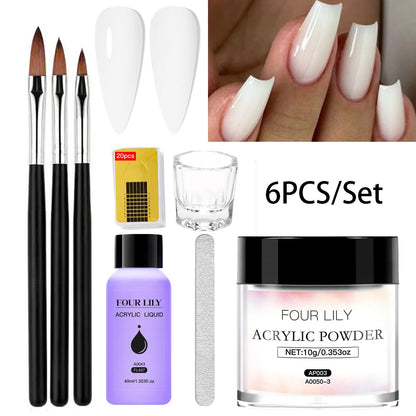 FOUR LILY Acrylic Nail Kit - Acrylic Powder, Liquid & Brush Set for Nail Extensions and Manicure