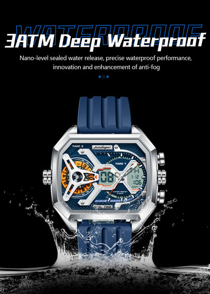 POEDAGAR Men's Luxury LED Wristwatch – Electronic Quartz Watch with Calendar, Week Display, Luminous Hands, and Silicone Strap