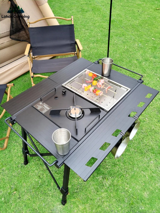 Lohascamping Folding Camping IGT Table – Lightweight Portable Roll Table with Adjustable Legs for BBQ, Desktop Burner & Backpacking