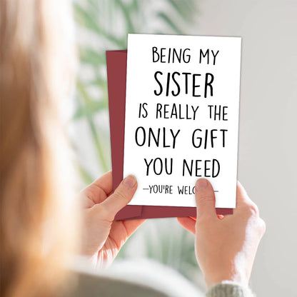 Funny Birthday Card for Sister – Humorous Greeting Card with Envelope, Personalized Sister Gift Birthday Wishes Card