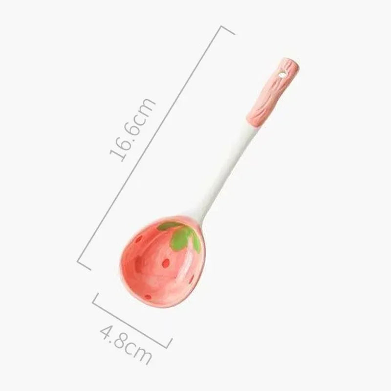 Strawberry Ramen Bowl & Spoon Set - Cute Ceramic Anti-Scald Instant Noodle Bowl