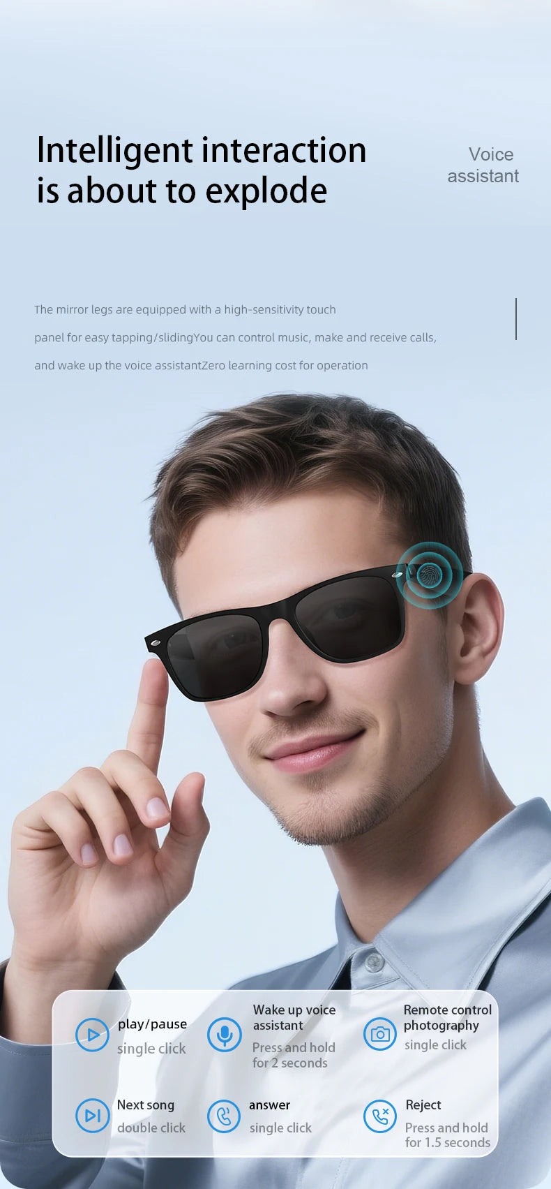2025 AI Translation Smart Glasses – Bluetooth Call Headphones with UV Protective Lenses for Outdoor Sports