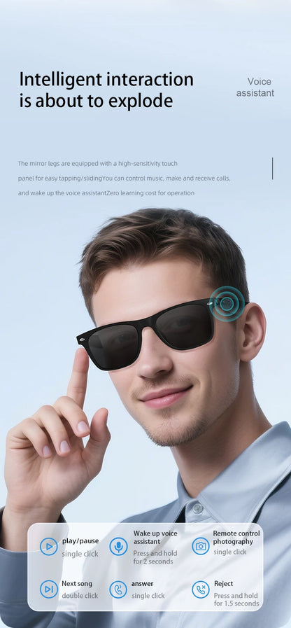 2025 AI Translation Smart Glasses – Bluetooth Call Headphones with UV Protective Lenses for Outdoor Sports