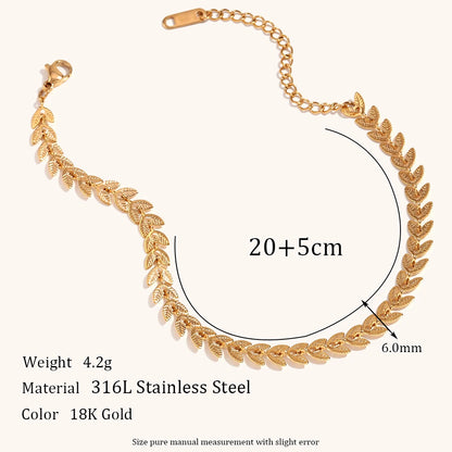 La.Muses Gold Plated Leaf Chain Necklace – Stainless Steel Fishtail Design Bracelet & Anklet Jewelry Set for Women