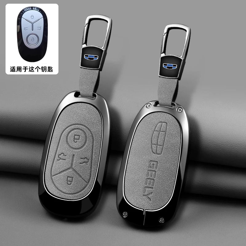 Geely Car Key Case with Leather and Zinc Alloy - Protective Key Fob Cover for Starlight, EX2, GEOME, Galaxy and Discovery Youth Edition