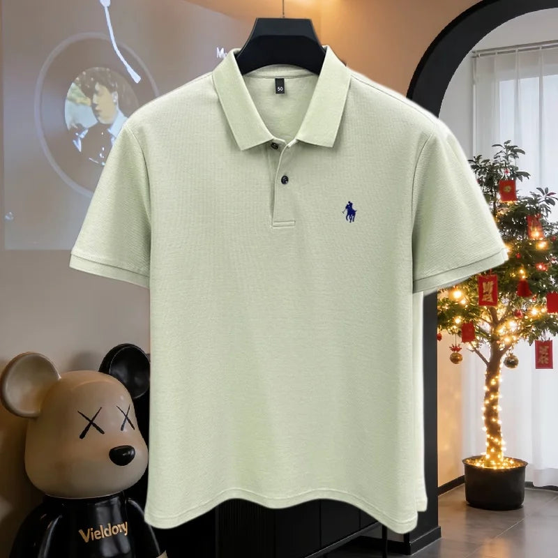 Men’s 100% Cotton Polo Shirt - Luxury Short Sleeve Golf Top with Embroidered Pony Design for Summer Casual Fashion