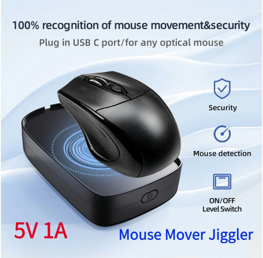 5V 1A Undetectable Mouse Jiggler – Wired & Wireless Mouse Mover for PC, Keeps Computer Active & Awake