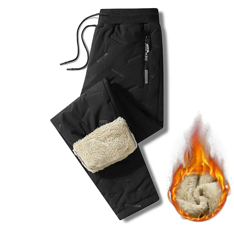 Winter Sweatwear for Men - Plush Thick Fleece Sweatpants, Lambswool Thermal Trousers, Waterproof & Windproof Cotton Casual Pants
