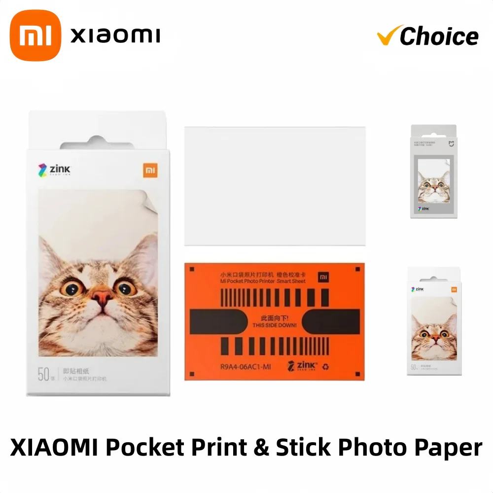 Original Xiaomi ZINK Pocket Printer Paper — 50 Self-Adhesive 3-Inch Sheets for Xiaomi Mini Photo Printer