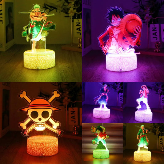 One Piece Luffy & Zoro Action Figures — 3D PVC Anime Lamp, LED Night Light Collectible Toy, Christmas Gift for Kids