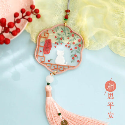 Handmade Embroidered Amulet DIY Kit – Easy Needlework Sewing & Car Pendant Needlepoint for Beginners
