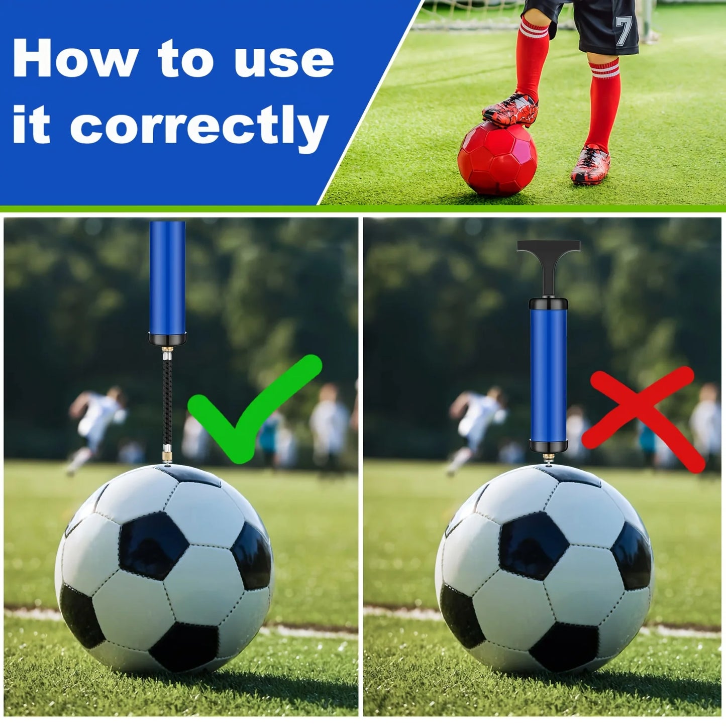 Portable Multifunctional Ball Pump with Needle & Nozzle - Inflator for Football, Basketball, Volleyball, Swimming