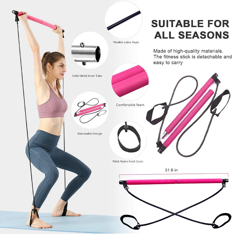 Elevate Your Fitness Routine with Multifunctional Pilates Bar - Combination Fitness Bar for Yoga, Chest Expansion, Back Training, and Elastic Rope Stretching Belt