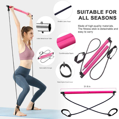 Elevate Your Fitness Routine with Multifunctional Pilates Bar - Combination Fitness Bar for Yoga, Chest Expansion, Back Training, and Elastic Rope Stretching Belt