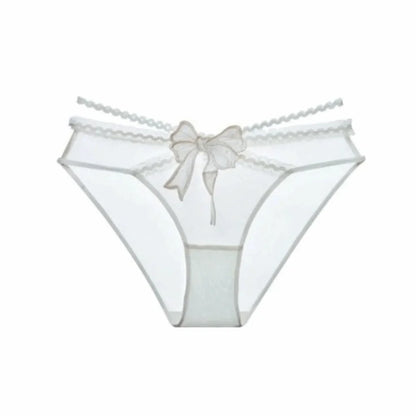 Women’s Low-Waist Lace Briefs - Breathable Mesh Sheer Panties with Bow Detail
