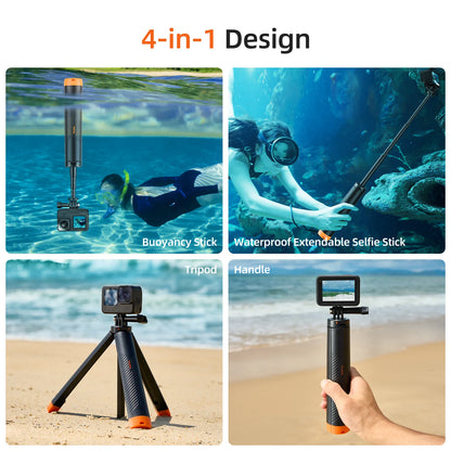 TELESIN Floating Underwater Selfie Stick Tripod – Extendable Buoyancy Pole for GoPro, Insta360, DJI Osmo Action Cameras