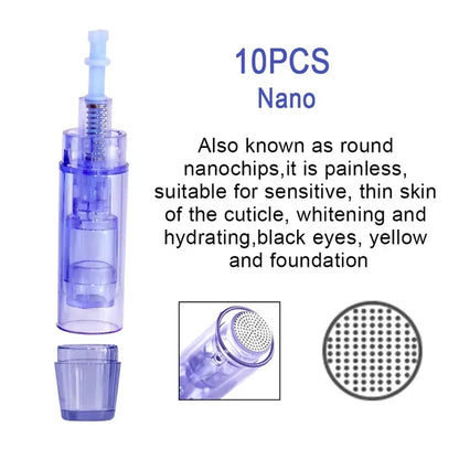 10PCS Dermapen Nano Needle Cartridges - Disposable Microneedling Replacement Tips for A1 Pen Devices
