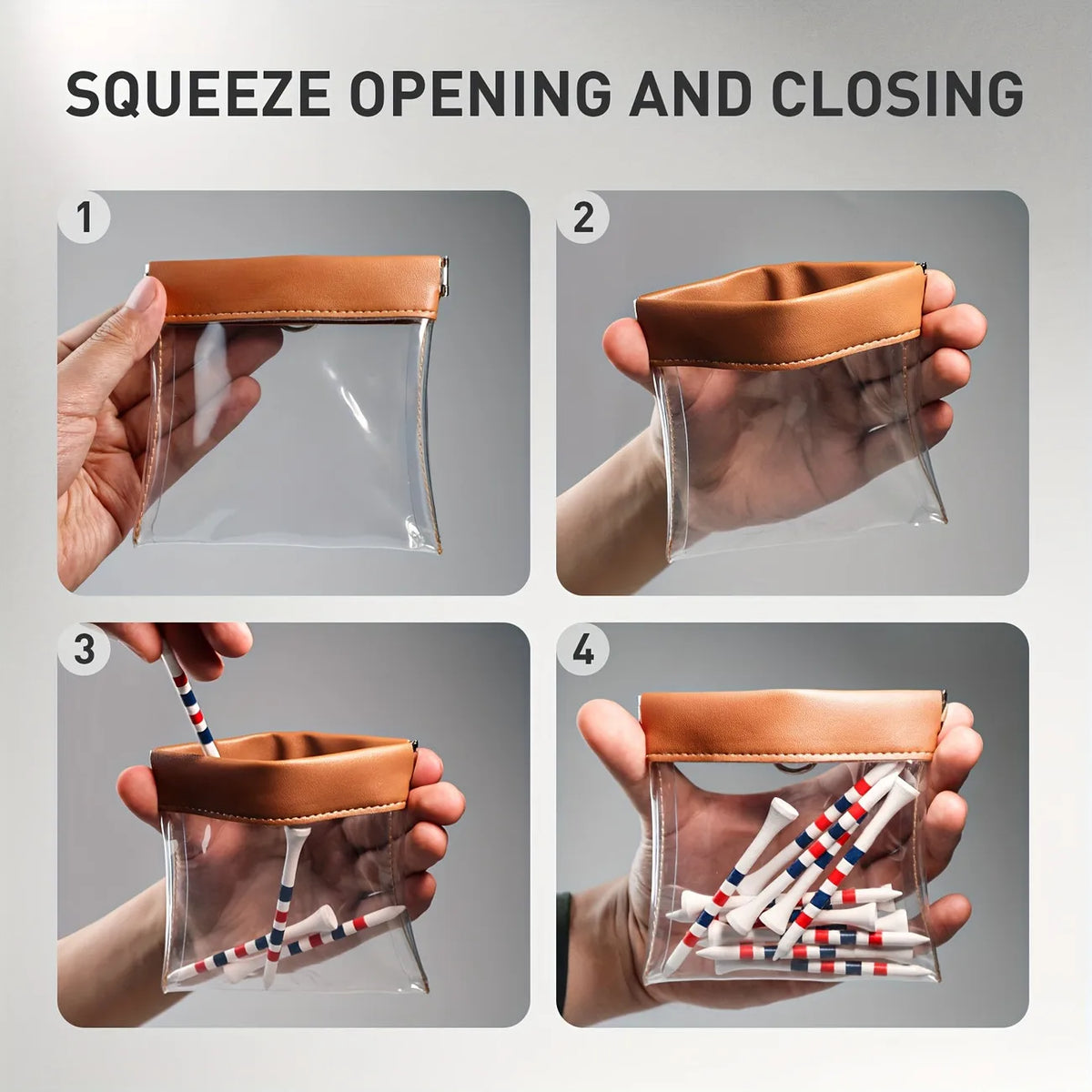 Transparent Wide-Mouth Golf Tee Storage Bag - Portable Hanging Pouch for Golf Tees and Small Valuables