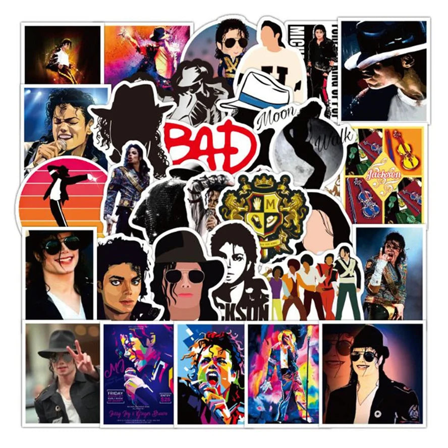 50-Piece Michael Jackson Dancing King Sticker Pack - Waterproof Graffiti Decals for Laptops, Helmets, Skateboards & Guitars