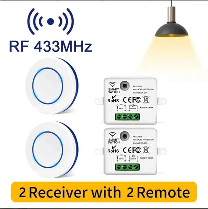433MHz Wireless Relay Switch - 10A Remote Control Light Receiver with Wall Panel for LED Lamps 110V 220V