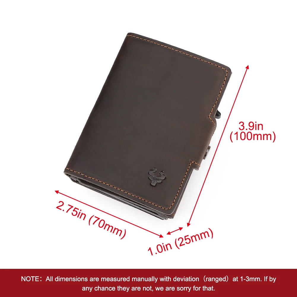 HUMERPAUL Men’s Pop-Up Card Holder – Crazy Horse Leather RFID Blocking Slim Wallet with Money Pocket & Metal Bank Card Case