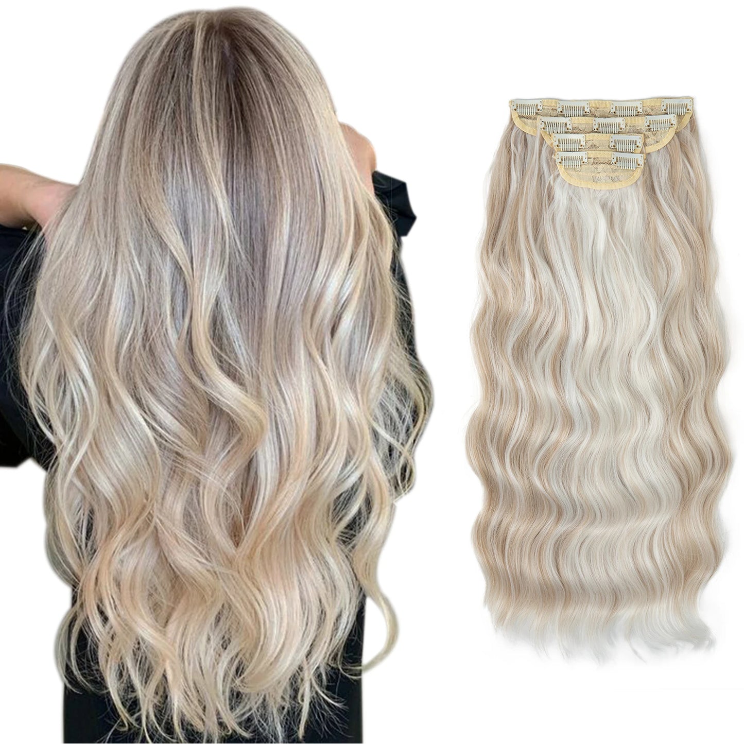 SARLA Synthetic Long Wavy Clip-In Hair Extensions 22" Thick Hairpiece for Women – Brown, Blonde, Black