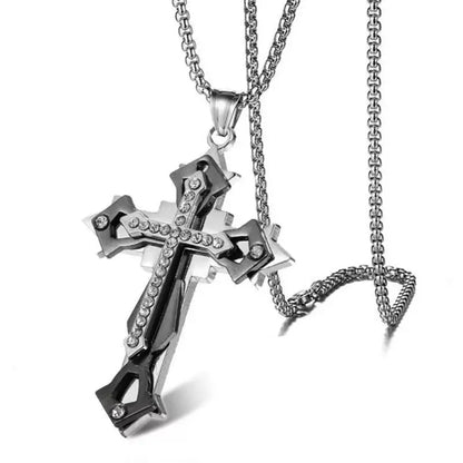 High-Quality Titanium Steel Cross Pendant Necklace – Non-Fading Hip-Hop Chain, Trendy Unisex Statement Jewelry for Men and Women