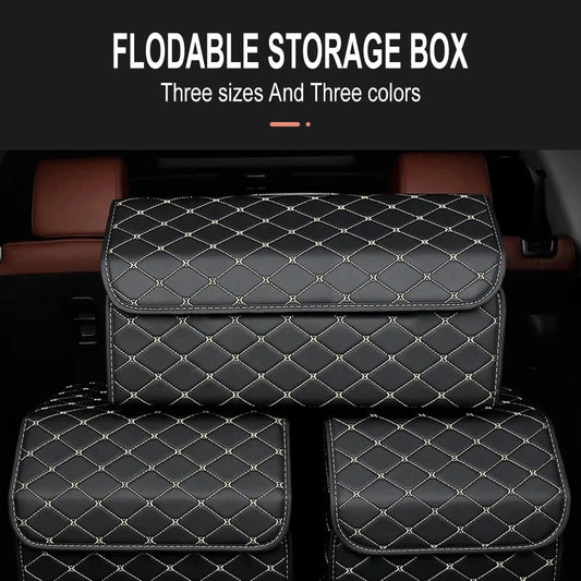 Car Trunk Organizer Box – Large Capacity Leather Storage Bag for Auto Tools, Stowing, Tidying, and Emergency Use, Folding
