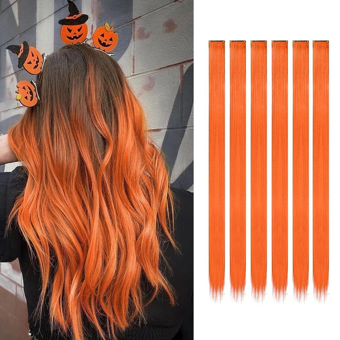 22-Inch Colored Clip-In Hair Extensions – 6pcs Straight Synthetic Party Highlight Hairpieces