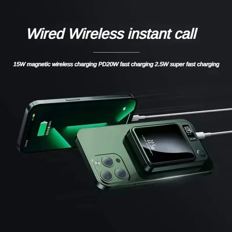 Lenovo 100000mAh Magnetic Power Bank - Wireless Fast Charger Portable Battery Pack for iPhone, Samsung & Xiaomi