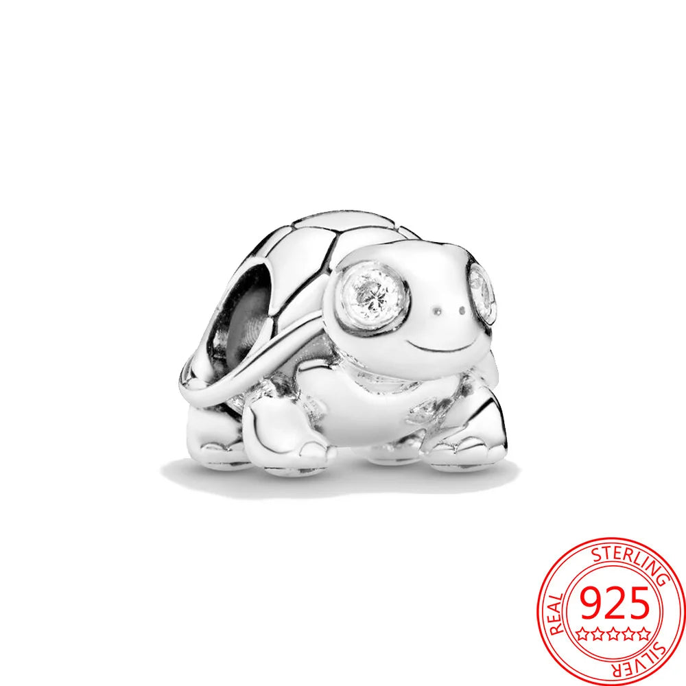 925 Silver Plated Murano Glass Sea Turtle Dangle Charm - Colorful Pink & Blue Jewelry for Women's Bracelet