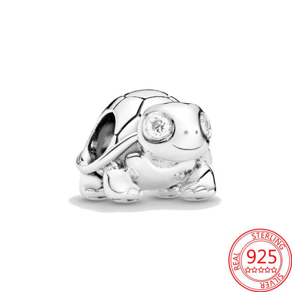 925 Silver Plated Murano Glass Sea Turtle Dangle Charm - Colorful Pink & Blue Jewelry for Women's Bracelet