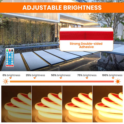 12V/24V Solar COB LED Strip Light IP68 Waterproof Flexible Tape Lamp 320 LEDs Warm & Natural White for Garden Decoration – 0.5M/1M/2M/5M