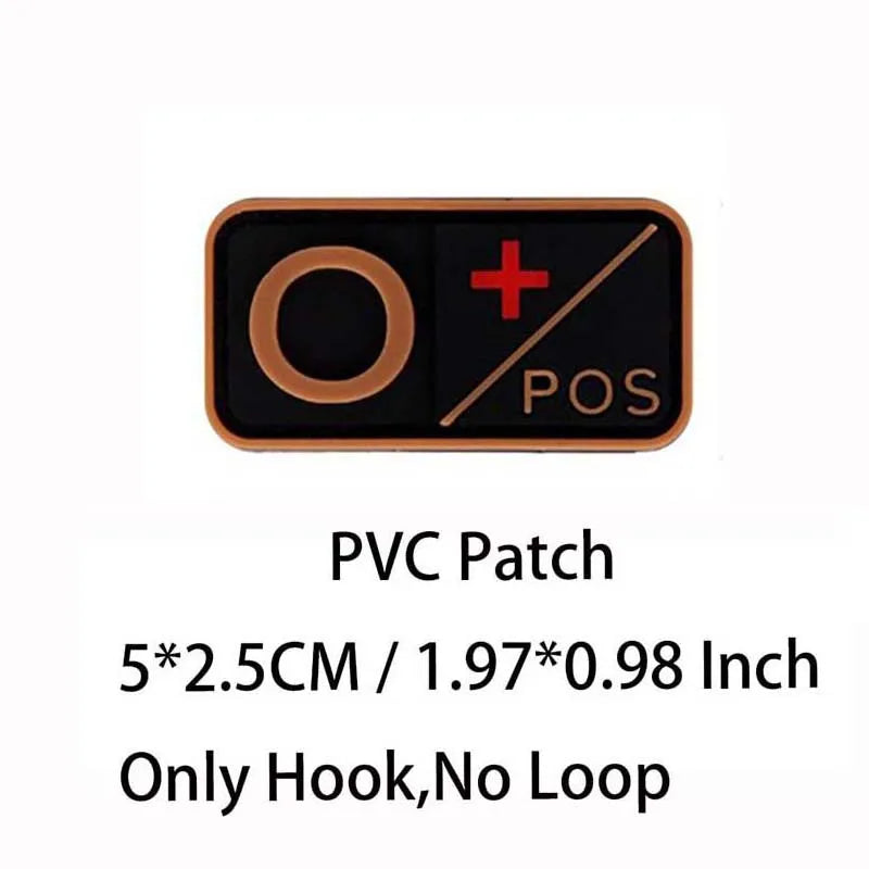 PVC Blood Type Hook Patch - A B AB O Positive Negative Military Tactical Badge for Backpack & Outdoor Gear