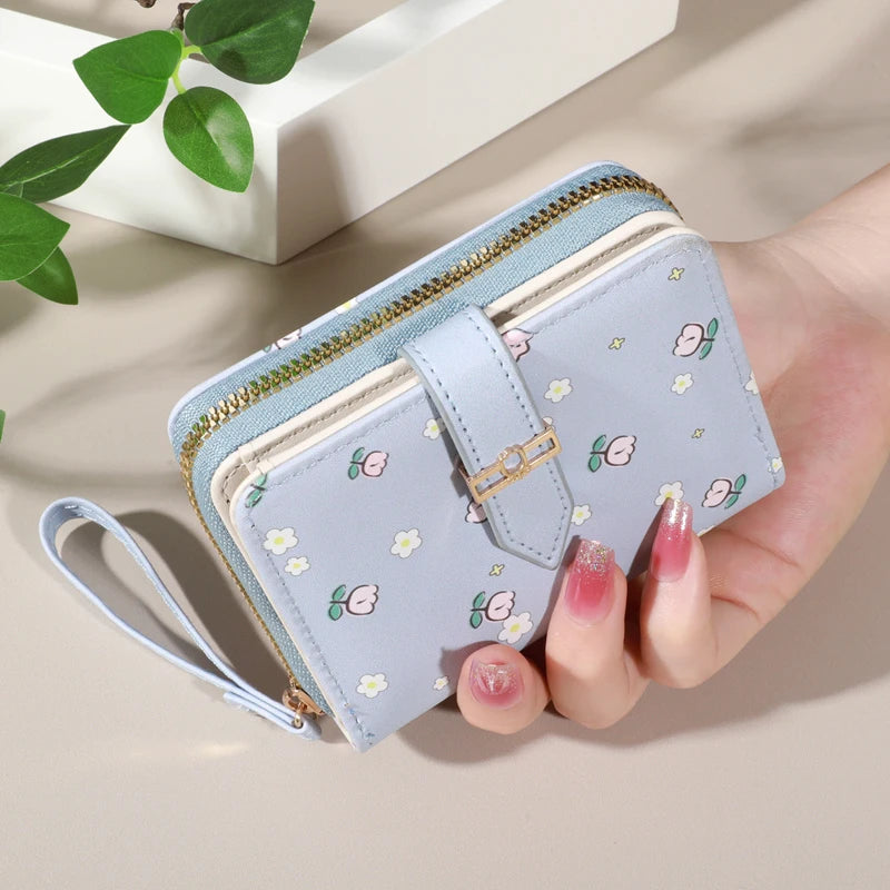 Flower Patterned Credit Card Holder – Small Zipper Card Case Wallet for Women & Men, Handheld and Compact