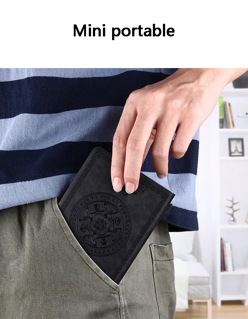 A6 Retro Pocket Mini Notebook – PU Leather Stamped Portable Notepad for Writing, Office & Bookkeeping
