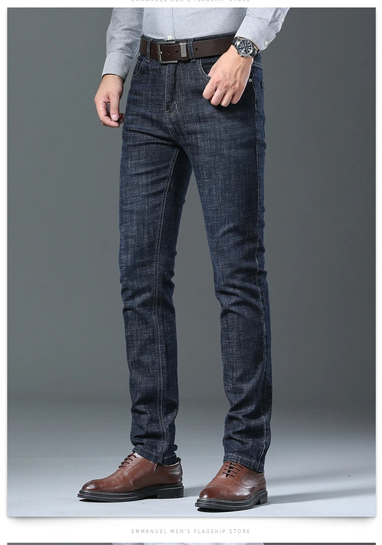 Men’s All-Match Brand Trousers – High-Quality Business Casual High Waist Denim Jeans for All Seasons