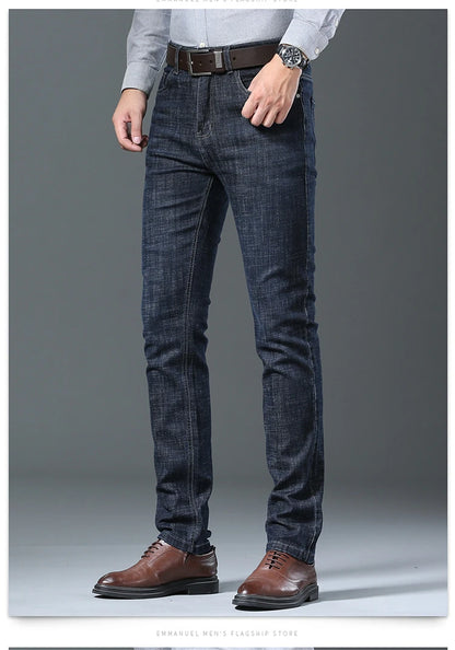 Men’s All-Match Brand Trousers – High-Quality Business Casual High Waist Denim Jeans for All Seasons
