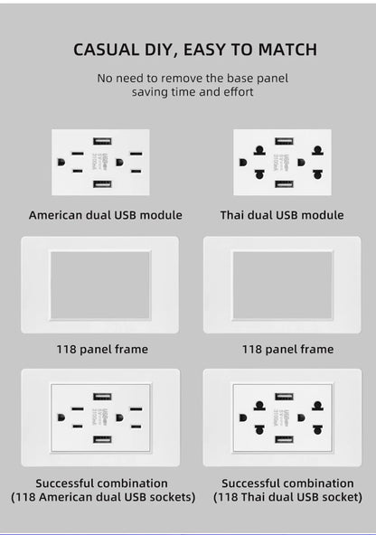 Herepow 118 Series Dual USB Wall Socket - Thailand & American Standard Smart Plug Adapter with Type-C 3.1A Fast Charging