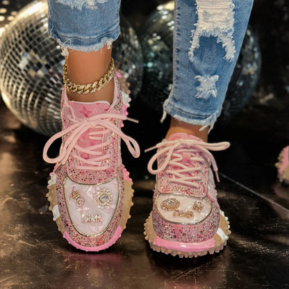 Women’s Casual Sneakers – Luxury Rhinestone Platform Sports Shoes, Fashionable Outdoor Footwear
