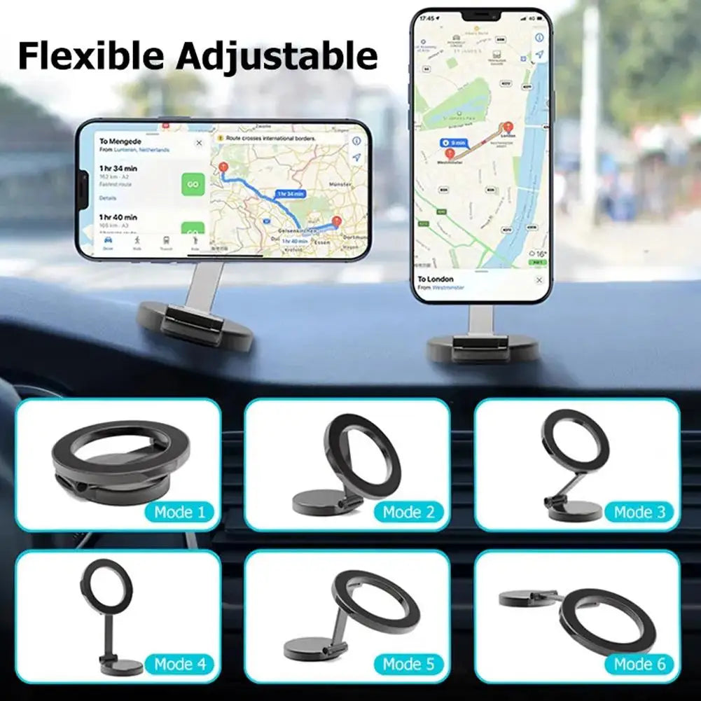 Car Magnetic Folding Phone Holder - 360° Rotation, Suction Cup Mount, Anti-Shake Bracket for Navigation