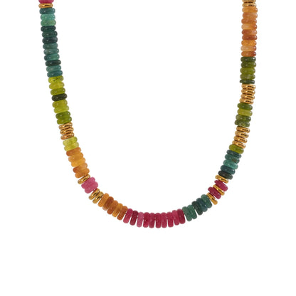 Yhpup Colorful Natural Stone Bead Necklace – Handmade Y2K Stainless Steel Waterproof Chain Jewelry for Women