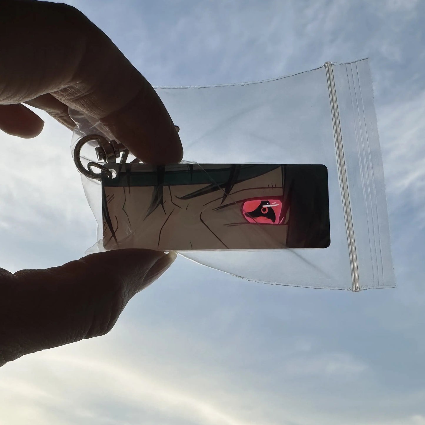 Naruto Acrylic Keychain — Double-Sided Uchiha Itachi Shining Eyes Pendant, Rectangular Backpack Charm, Christmas Gift
