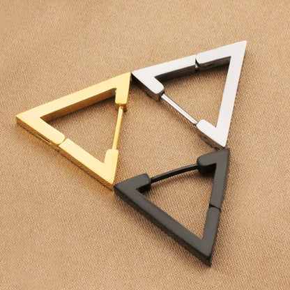 Stainless Steel Triangle Earrings - Unisex Punk Rock Geometric Push-Back Jewelry for Men & Women