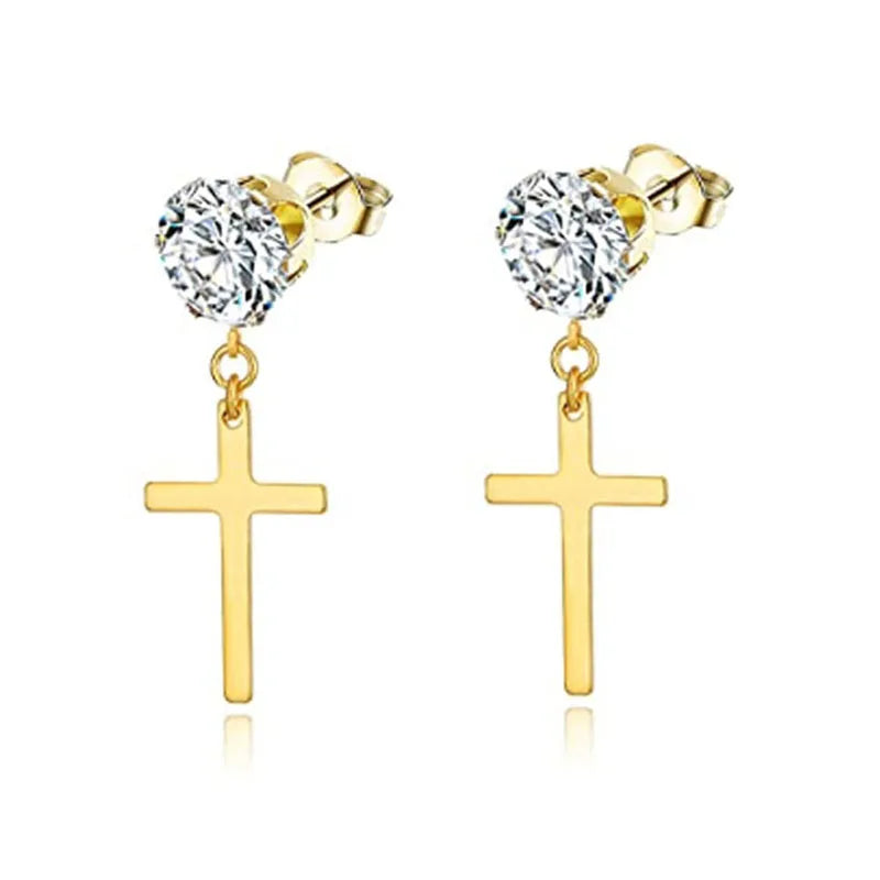 Gold Cross Huggie Hoop Earrings - Minimalist Dangle Charm Jewelry for Men & Women